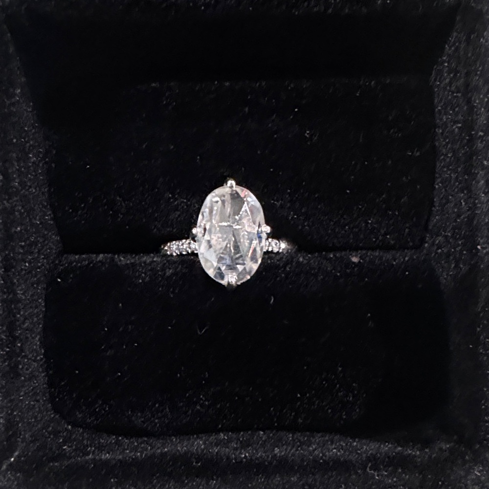 Sterling Silver 3CW Oval Rose Cut Ring Moissanite Engagement Ring Size 6